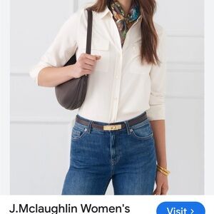 J. McLaughlin Cream Button-Up silk Shirt